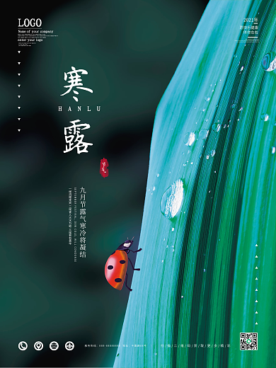 简约留白寒露节气海报