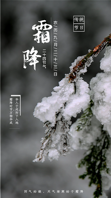 二十四节气霜降创意手机海报