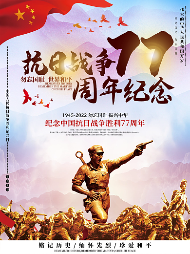 抗日战争胜利77周年纪念日海报设计
