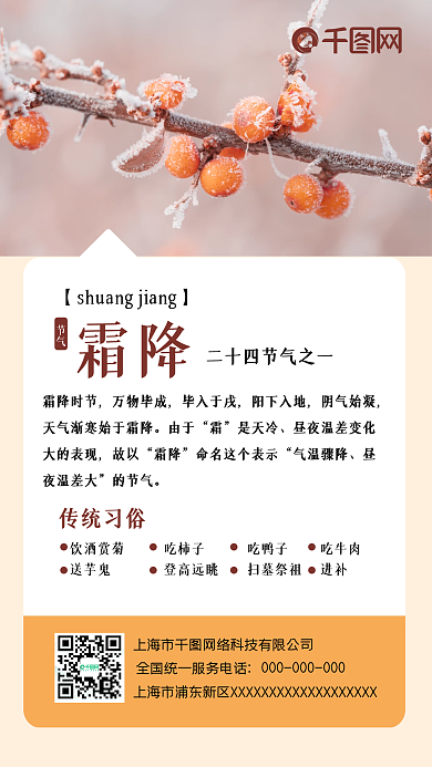 简约风霜降二十四节气手机海报