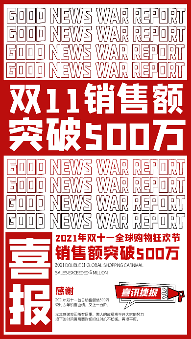 简约大气红色电商喜报贺报战报手机海报