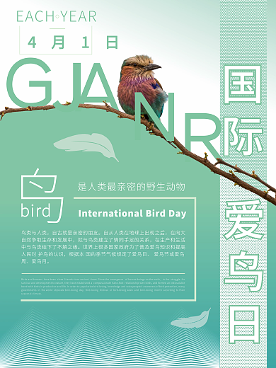 绿色简约风国际爱鸟日原创矢量创意节日海报
