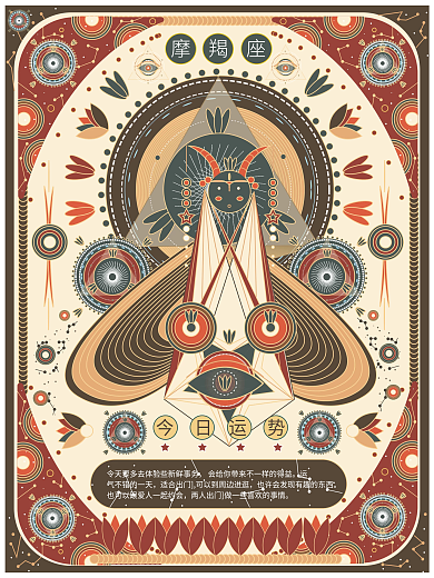 原创插画线性视界风暗黑摩羯座星座运势海报