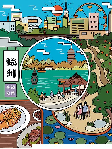 原创国潮风手绘城市旅游海报