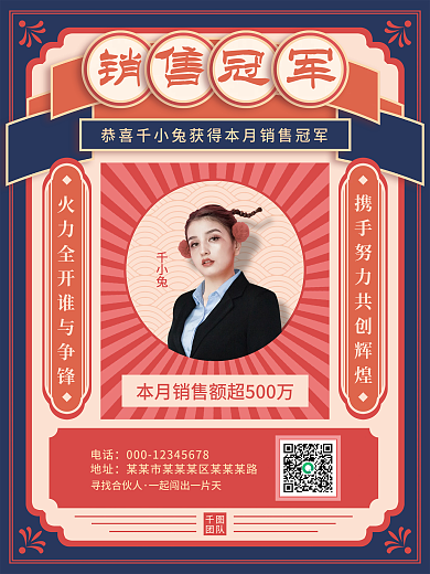 复古微商销售喜报海报