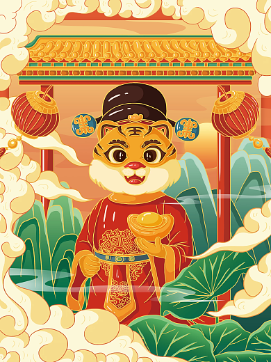 原创插画中国风国潮虎年新年海报