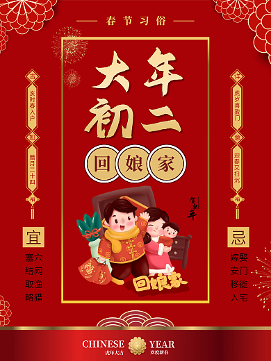 中国年大年初二回娘家节日海报