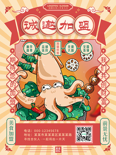 复古美食加盟宣传海报