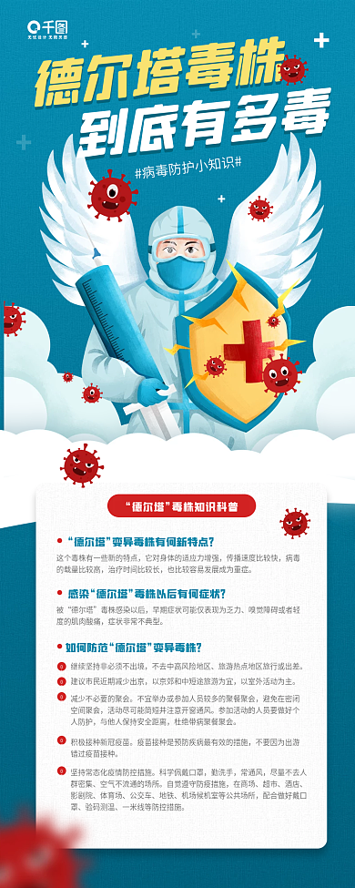 德尔塔毒株知识科普卡通插画手机海报