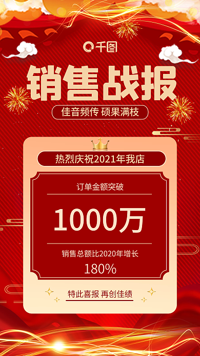 红色电商喜报贺报战报手机海报