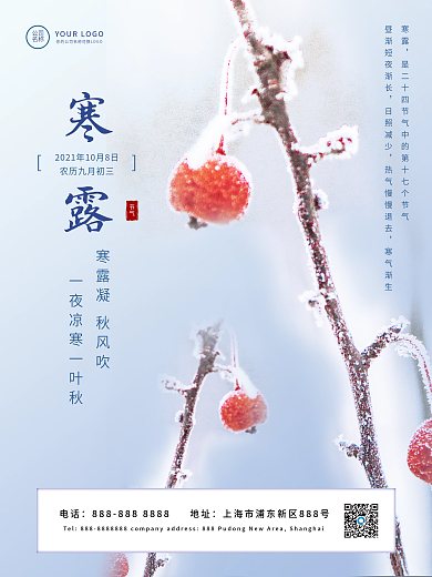 寒露霜降节气问候简约宣传海报