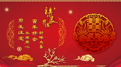 红色喜庆中国风微粒体感婚礼展板