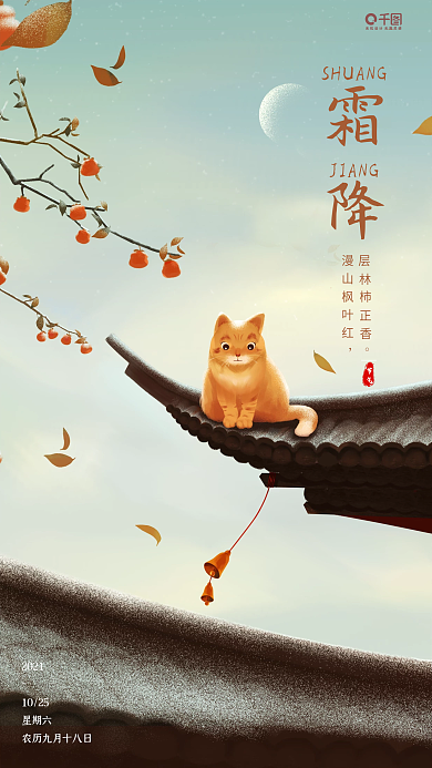 小清新简约风霜降手机海报