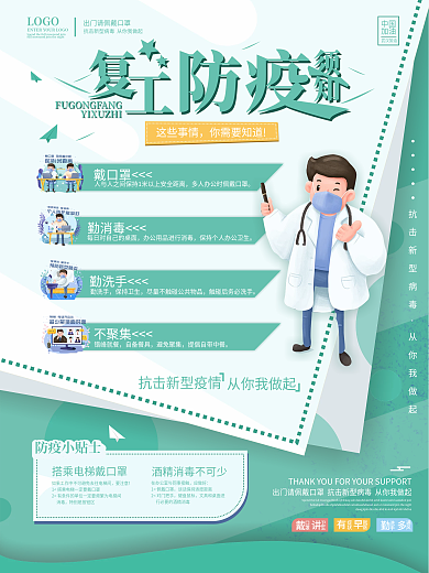 企业单位复工防疫须知海报