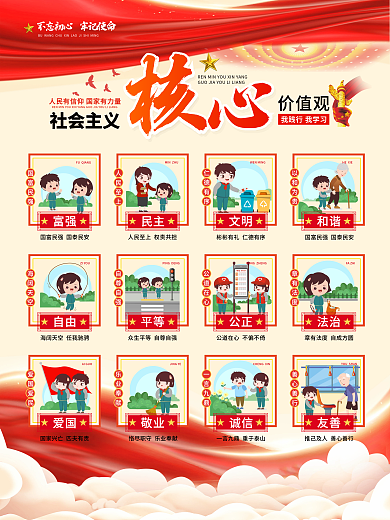 原创简约党建风社会主义核心价值观宣传海报