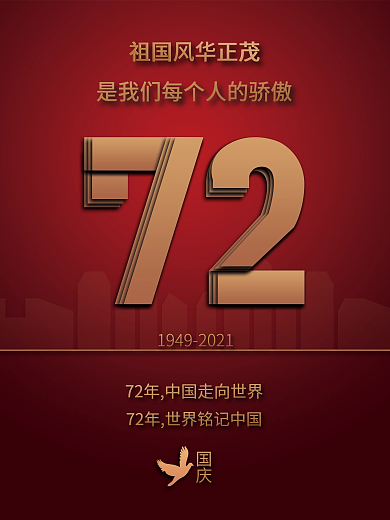 简约党建风热烈庆祝国庆节72周年宣传海报