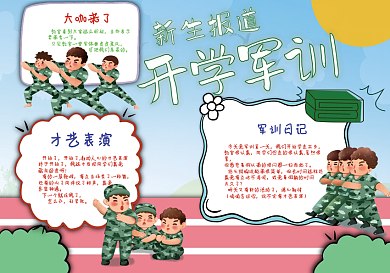 原创简约风创意军训手抄报