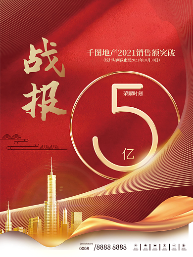 简约房地产成交销售额激励战报喜报海报