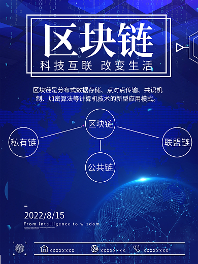 蓝色科技风区块链海报