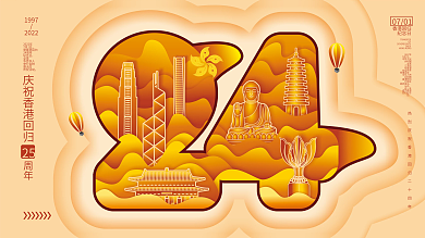 简约创意纪念香港回归25周年展板