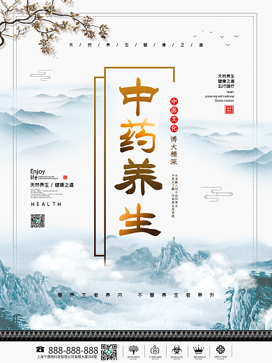 简约中国风中医中药养生健康美容促销海报