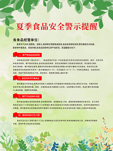 夏季食品安全警示提醒海报