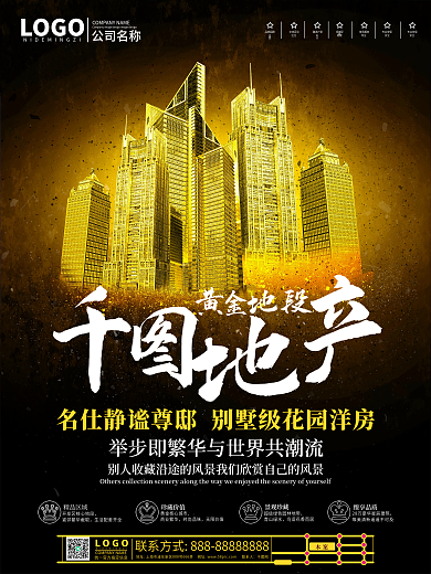 黑金大气城市中心房地产开盘海报
