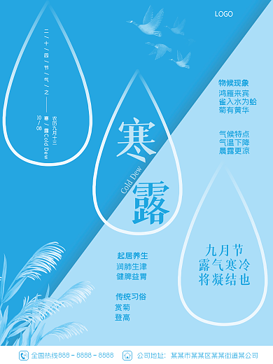 极简蓝色寒露节气海报