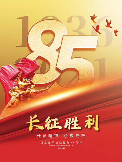 建党红色纪念红军长征胜利85周年宣传海报