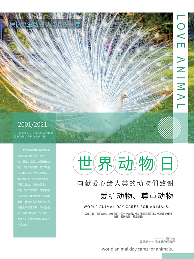 绿色简约世界动物日世界动物日公益宣传海报