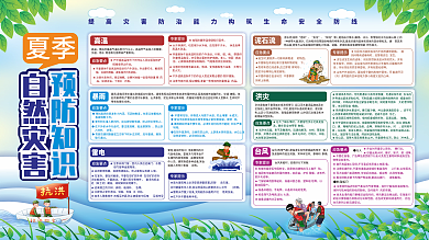 原创小清新夏季自然灾害预防知识宣传栏展板