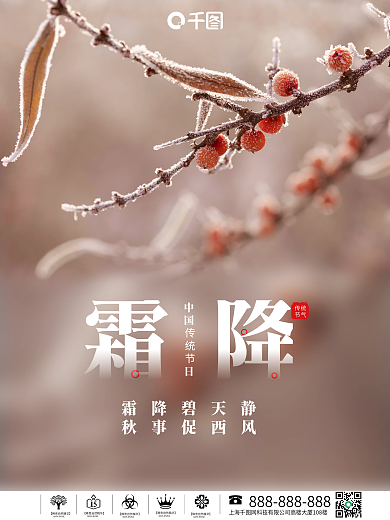 创意简约霜降摄影图节日海报