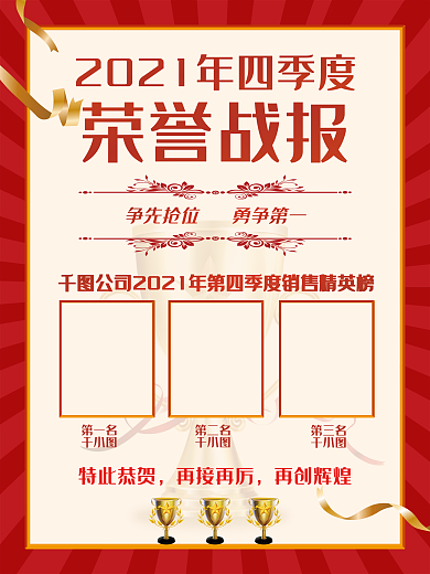 红色业绩年度月度销售表彰冠军贺报喜报