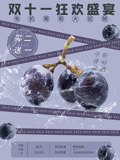 双十一狂欢有机葡萄大促销