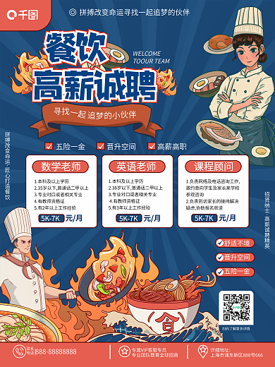 原创摩登复古风餐饮美食店员厨师招聘海报
