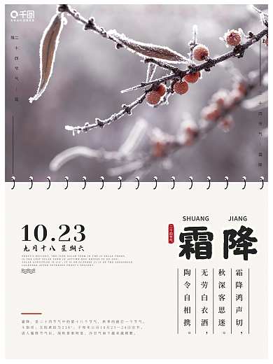 创意摄影图小柿子下霜秋冬霜降24节气海报