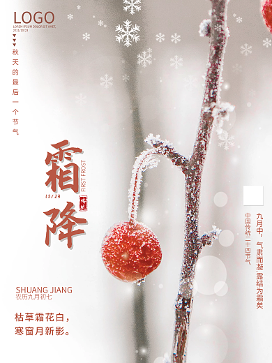创意简约霜降摄影图节日海报