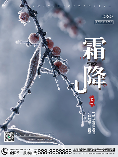 创意简约霜降摄影图节日海报