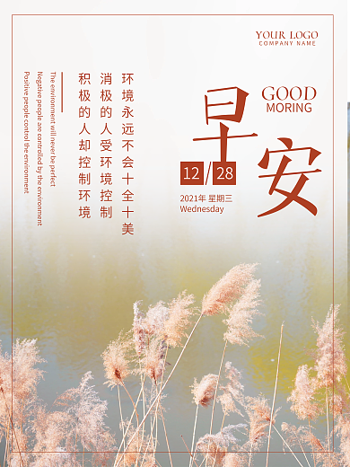 小清新秋天芦苇美图早安海报积极心语日签