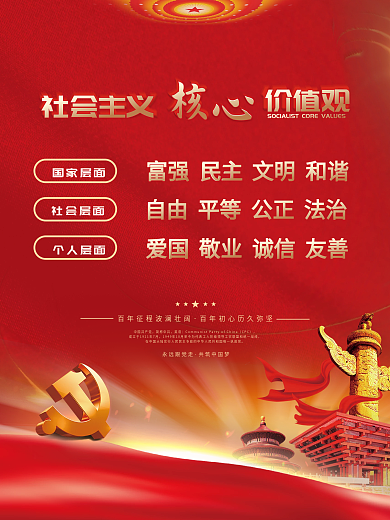 建党百年社会主义核心价值观党建风背景海报