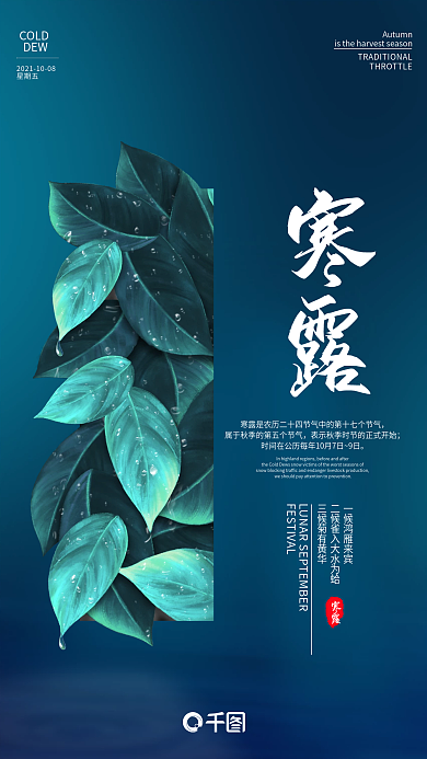 寒露蓝色二十四节气海报