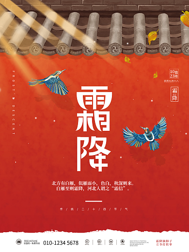 简约传统二十四节气霜降柿子节气海报