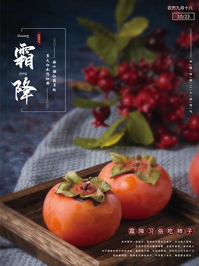 简约传统中国二十四节气霜降节气海报