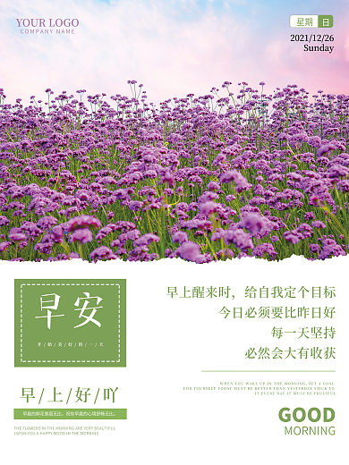 浪漫薰衣草美景早安海报正能量语录每日一签