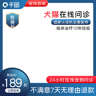 电商简约蓝色医疗宠物在线问诊主图直通车图
