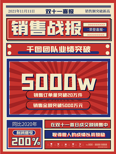 复古风双十一喜报战报海报