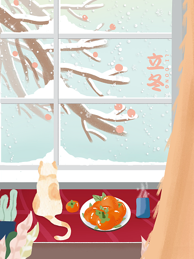 冬季节气下雪立冬插画海报