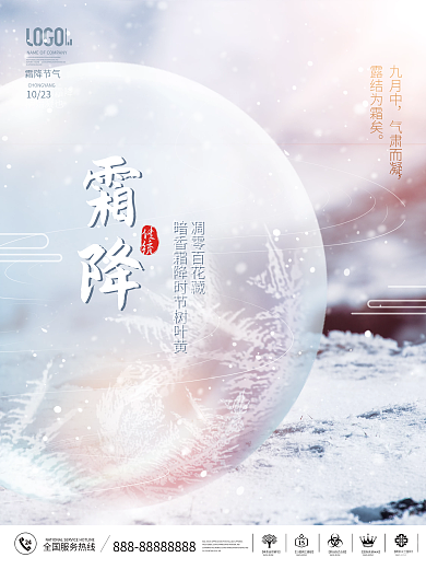 简约大气创意霜降24节气节日宣传海报