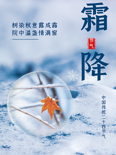 二十四节气冬季霜降简约海报