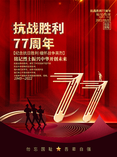 简约创意抗日战争胜利纪念日77周年海报